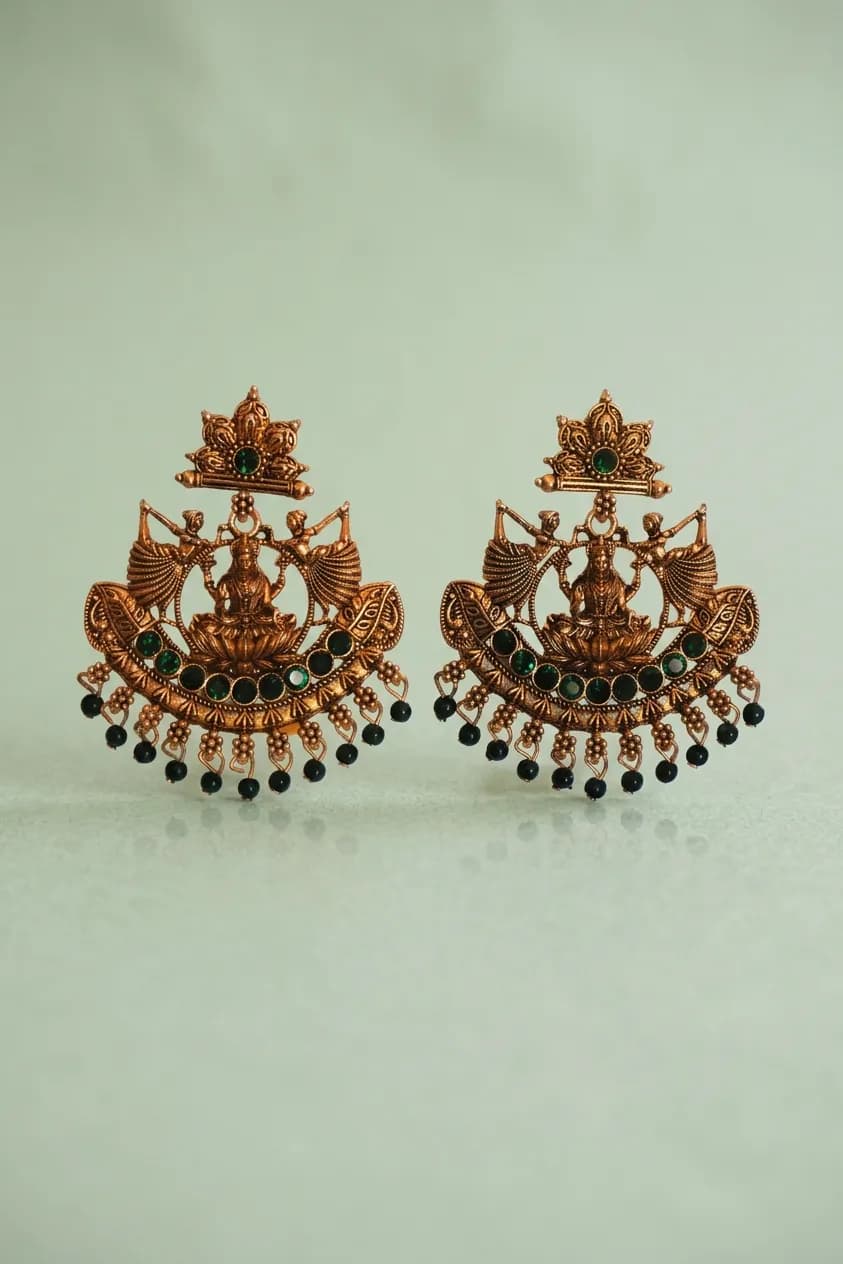 Goddess Gold‑Tone Antique Chandbali Earrings